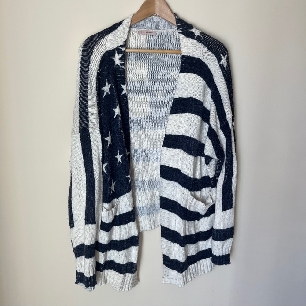 Ces Femme Women’s Stars Stripes Navy White Oversized Open Cardigan Size *Small